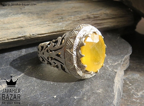 انگشتر نقره یاقوت آفریقایی زرد طرح سلطنتی مردانه دست ساز - 44426