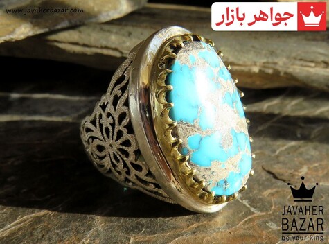 انگشتر نقره برنج فیروزه نیشابوری فاخر ارزشمند مردانه دست ساز - 44838