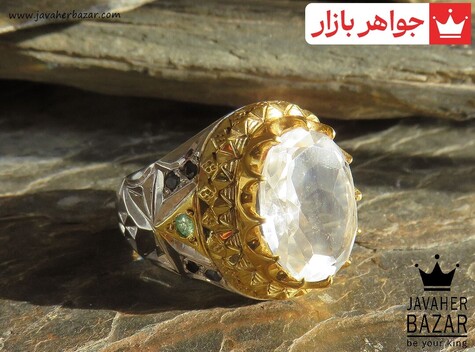 انگشتر نقره در نجف و یاقوت و زمرد شاهانه مردانه دست ساز - 44843