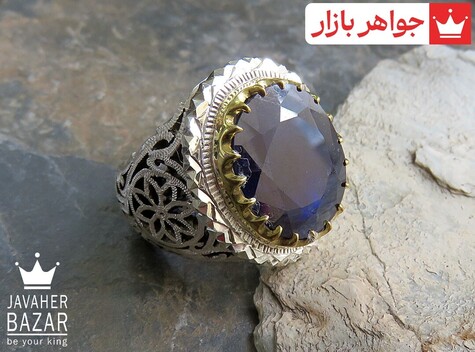 انگشتر نقره برنج یاقوت آفریقایی کبود شاهانه مردانه دست ساز - 46448