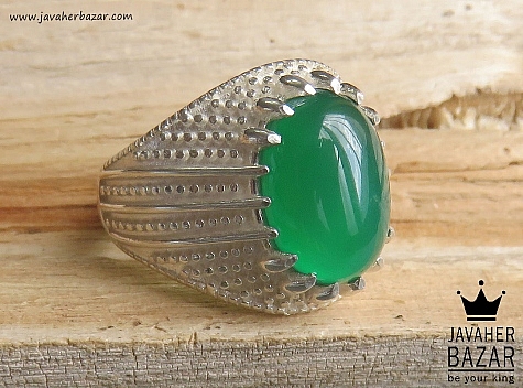 انگشتر نقره عقیق سبز طرح سنتی مردانه - 46822