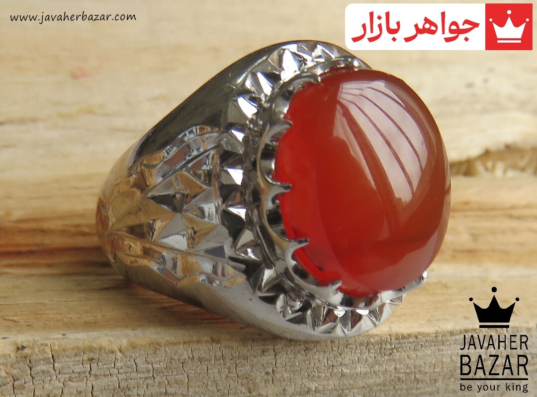 انگشتر نقره عقیق یمنی قرمز شاهانه مردانه دست ساز
