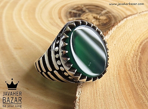انگشتر نقره عقیق سبز مردانه میکروستینگ - 47347