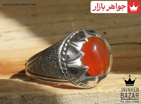 انگشتر نقره عقیق یمنی قرمز دورچنگ مردانه دست ساز - 47542