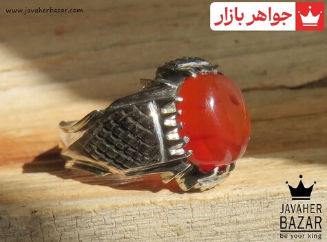 انگشتر نقره عقیق یمنی قرمز طرح سنتی مردانه دست ساز