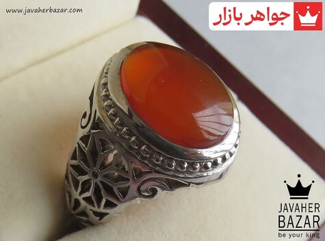 انگشتر نقره عقیق یمنی قرمز شاهانه مردانه دست ساز - 47741