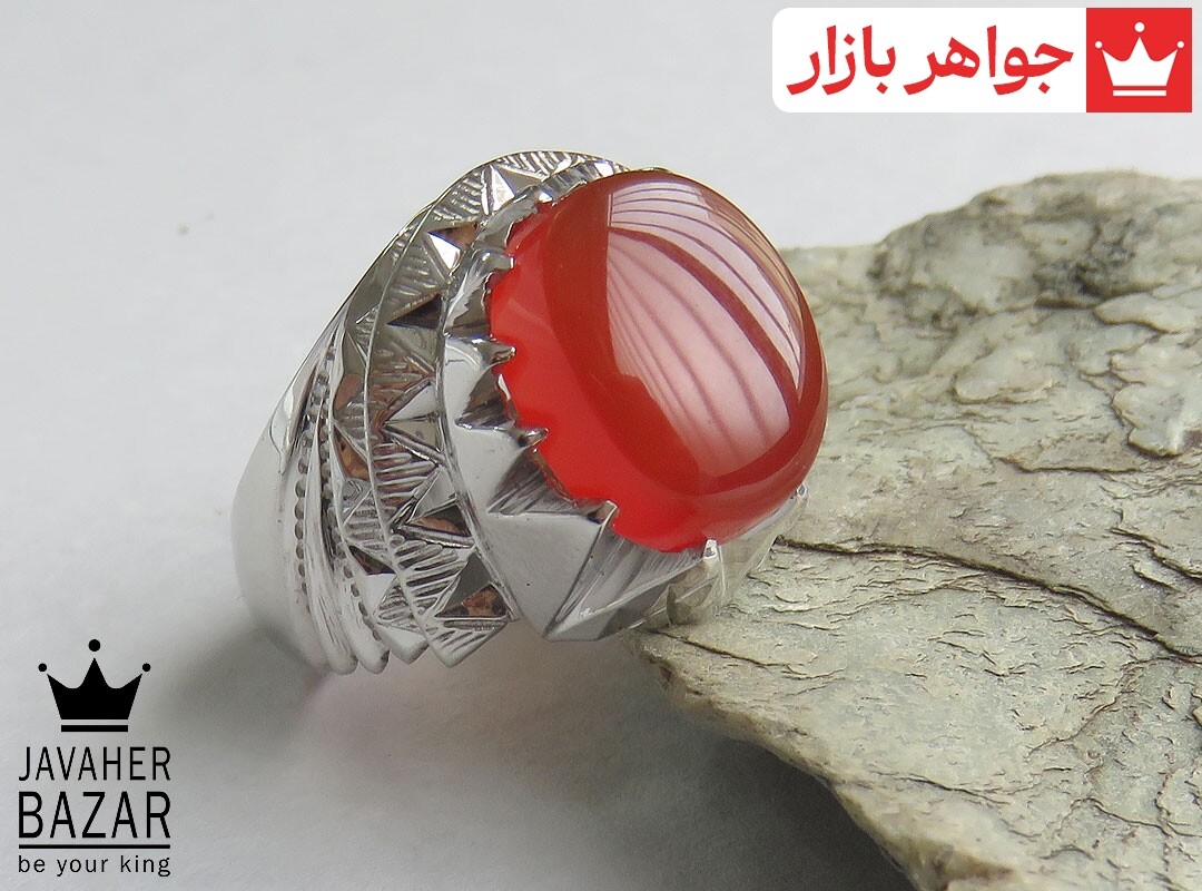 انگشتر نقره عقیق یمنی قرمز طرح لوکس مردانه دست ساز