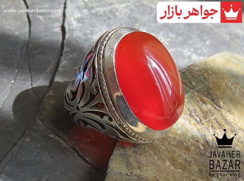 انگشتر نقره عقیق خراسان قرمز زیبا درشت مردانه دست ساز - 47900