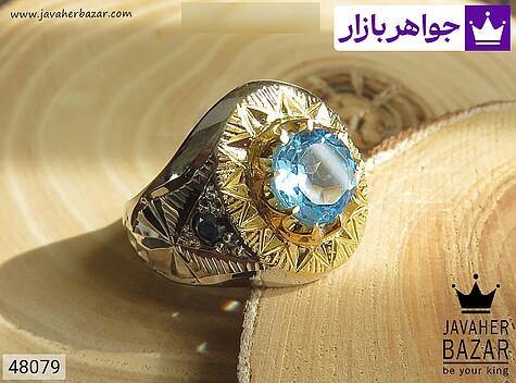 انگشتر نقره یاقوت و توپاز شاهانه مردانه دست ساز - 48079