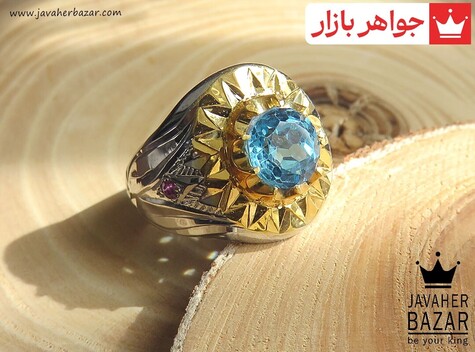انگشتر نقره توپاز و یاقوت فاخر مردانه دست ساز - 48080