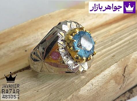 انگشتر نقره توپاز و یاقوت لوکس مردانه دست ساز - 48105