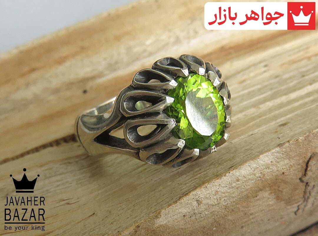انگشتر نقره زبرجد دور اشکی مردانه
