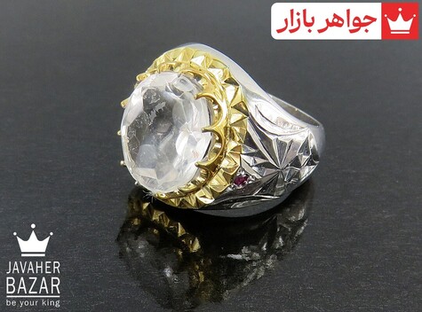 انگشتر نقره در نجف و یاقوت آفریقایی تراش الماسه شاهانه مردانه - 48112