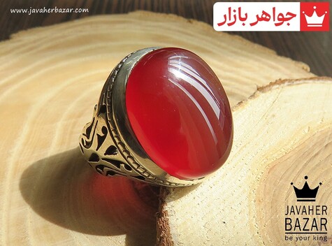 انگشتر نقره عقیق خراسان قرمز درشت خوش رنگ مردانه دست ساز - 48313