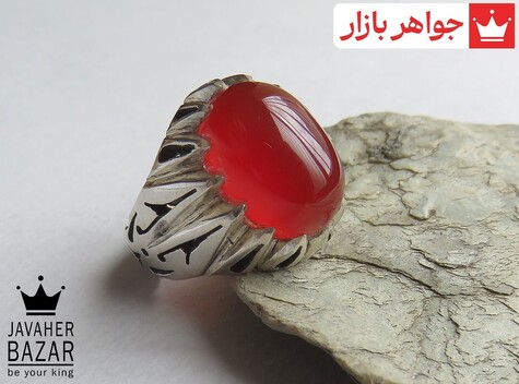 انگشتر نقره عقیق خراسان قرمز دور چنگ مردانه دست ساز