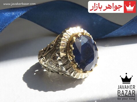 انگشتر نقره برنج یاقوت آفریقایی شاهانه و برلیان اصل مردانه دست ساز - 48671