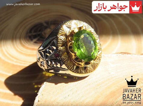 انگشتر نقره زبرجد و یاقوت شاهانه مردانه دست ساز - 48673