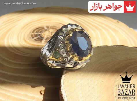 انگشتر نقره زمرد و یاقوت آفریقایی طرح اشرافی مردانه دست ساز - 48677