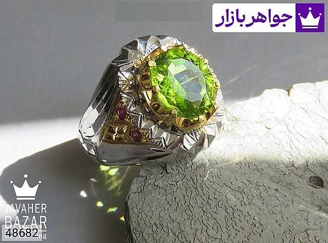 انگشتر یاقوت و زبرجد مردانه انگشتر نقره یاقوت و زبرجد شاهانه مردانه دست ساز - 48682