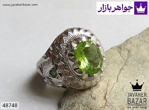 انگشتر نقره یاقوت و زبرجد شاهانه مردانه - 48748