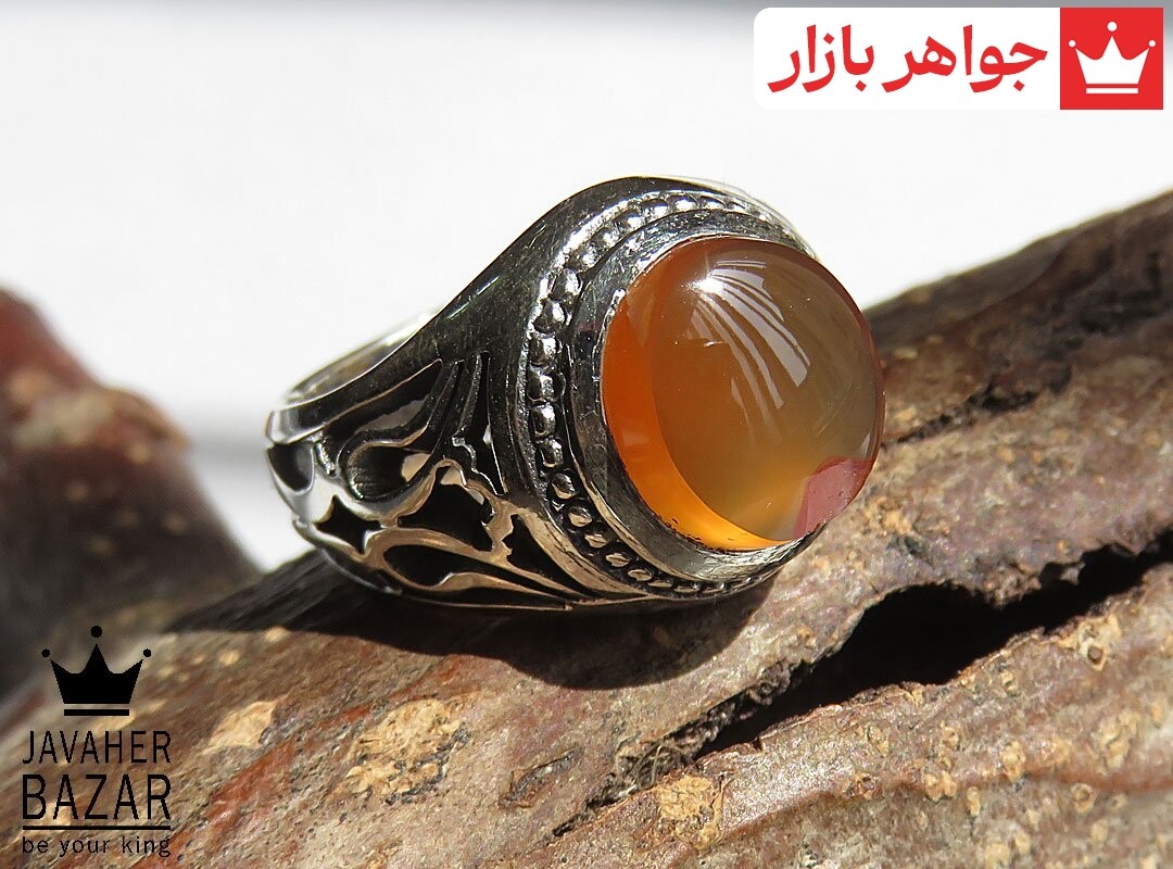 انگشتر نقره عقیق یمنی نارنجی طرح ماهان مردانه