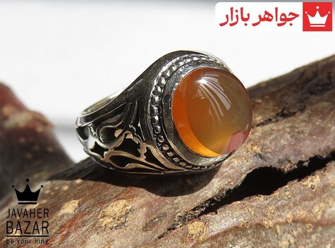 انگشتر نقره عقیق یمنی نارنجی طرح ماهان مردانه - 48969
