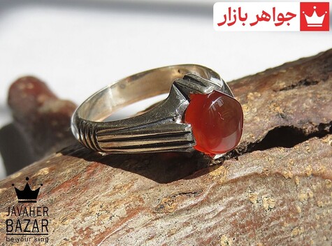 انگشتر نقره عقیق یمنی قرمز چهارچنگ مردانه