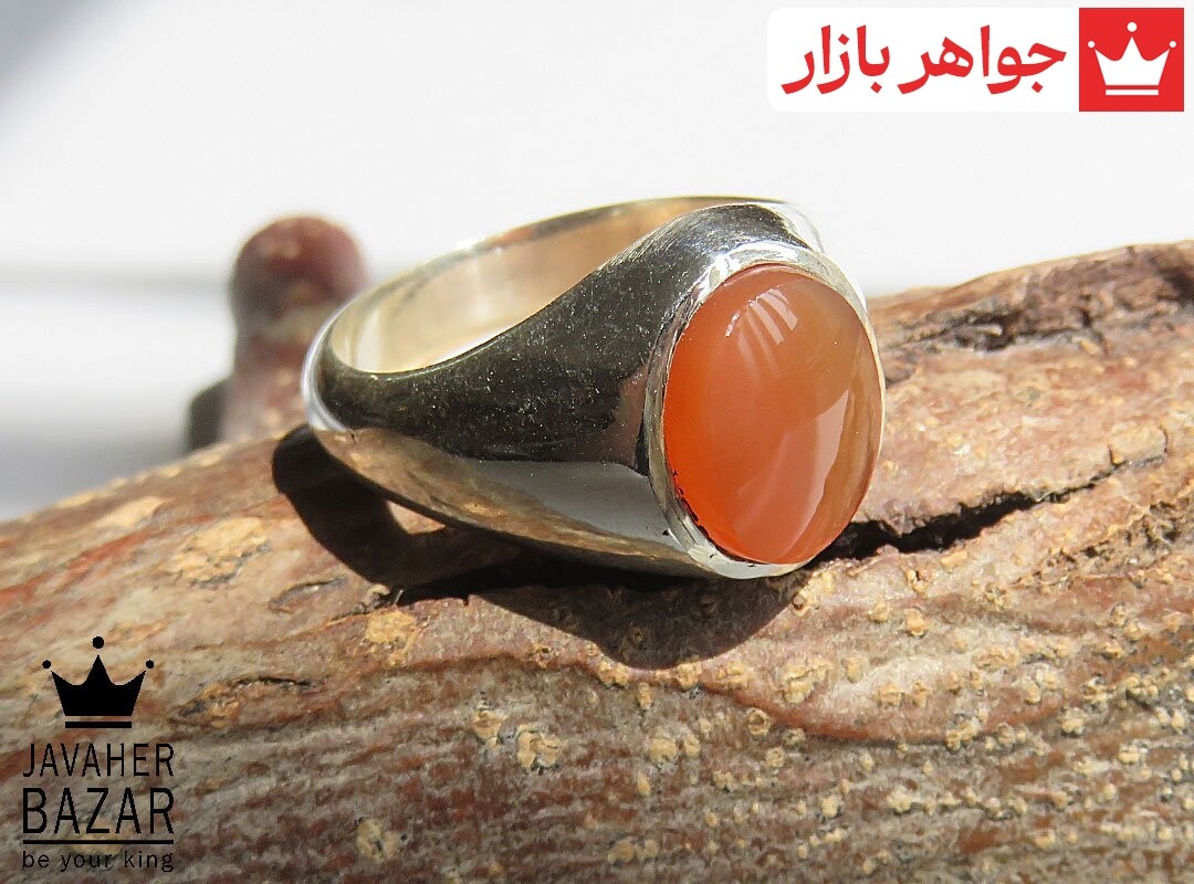 انگشتر نقره عقیق یمنی نارنجی فیلی طرح کیارش مردانه