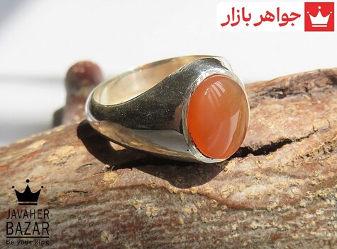 انگشتر نقره عقیق یمنی نارنجی فیلی طرح کیارش مردانه - 48978