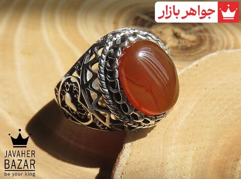 انگشتر نقره عقیق یمنی نارنجی شاهانه مردانه