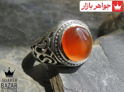 انگشتر نقره عقیق یمنی نارنجی مرغوب مردانه - 49045