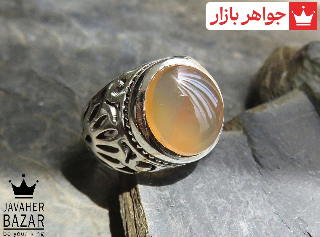 انگشتر نقره عقیق یمنی نارنجی طرح جاوید مردانه
