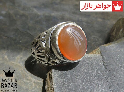 انگشتر نقره عقیق یمنی نارنجی فاخر مردانه