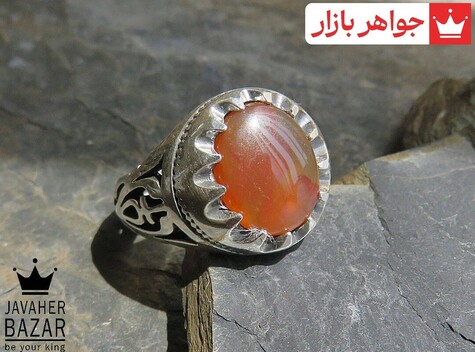 انگشتر نقره عقیق یمنی نارنجی دور چنگ مردانه - 49054