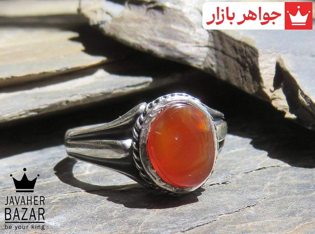 انگشتر نقره عقیق یمنی نارنجی طرح بهروز مردانه