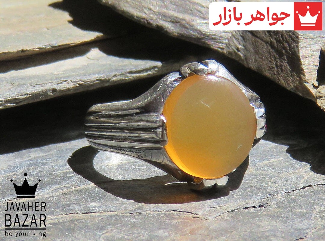 انگشتر نقره عقیق یمنی نارنجی چهارچنگ مردانه