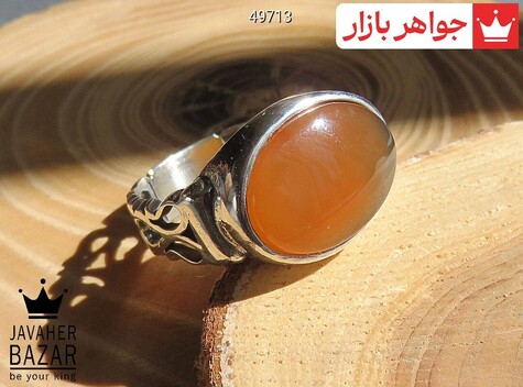 انگشتر نقره عقیق نارنجی طرح صفوی مردانه - 49713