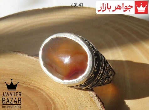 انگشتر نقره عقیق یمنی نارنجی صفوی ابر بادی مردانه - 49941