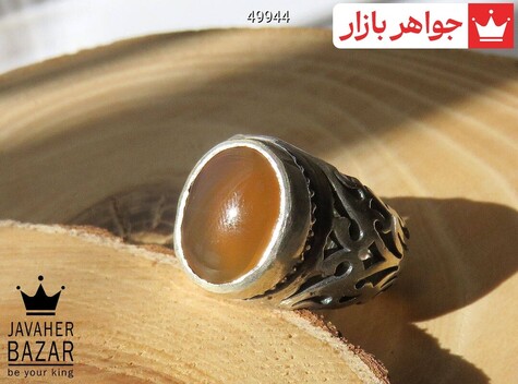 انگشتر نقره عقیق یمنی نارنجی رکاب شبکه مردانه - 49944