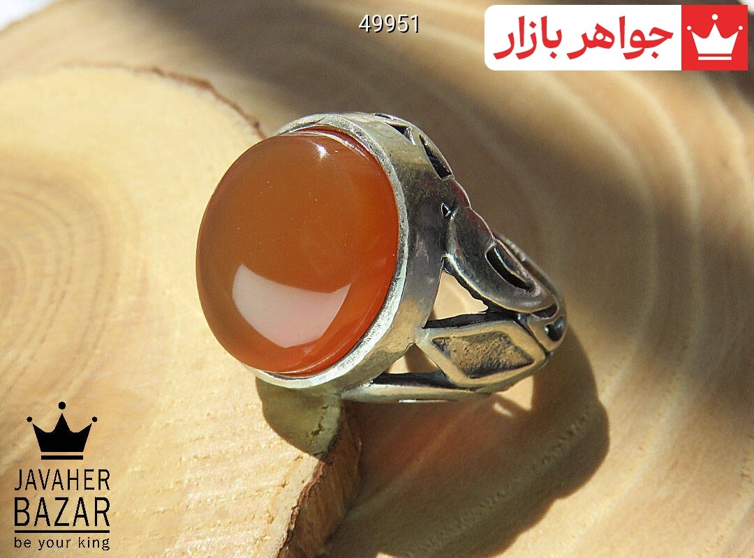 انگشتر نقره عقیق یمنی نارنجی طرح سنتی مردانه