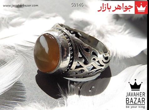 انگشتر نقره عقیق یمنی نارنجی خوش نقش مردانه - 50146