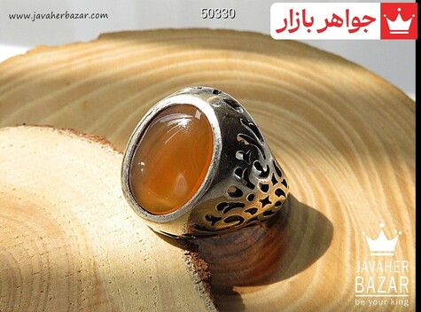 انگشتر نقره عقیق یمنی نارنجی مرغوب مردانه - 50330