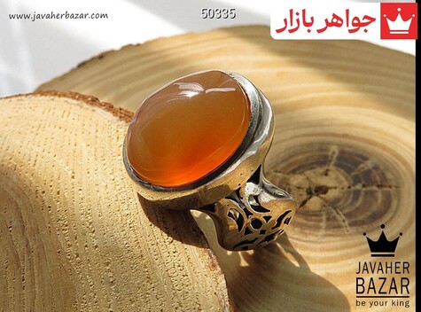 انگشتر نقره عقیق یمنی نارنجی طرح کیانوش مردانه - 50335