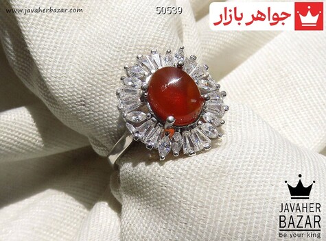 انگشتر نقره عقیق یمنی قرمز طرح تیاناز زنانه - 50539