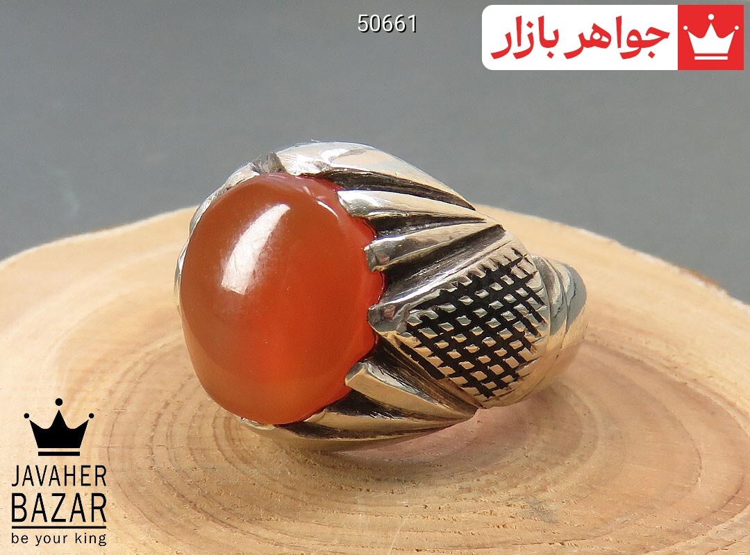 انگشتر نقره عقیق یمنی نارنجی دور چنگ مردانه دست ساز