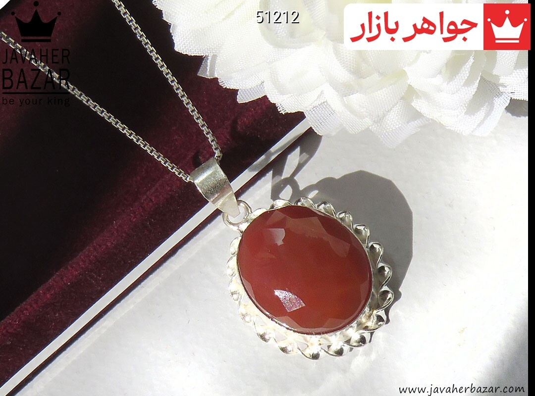 آویز نقره عقیق یمنی الماس تراش دست ساز