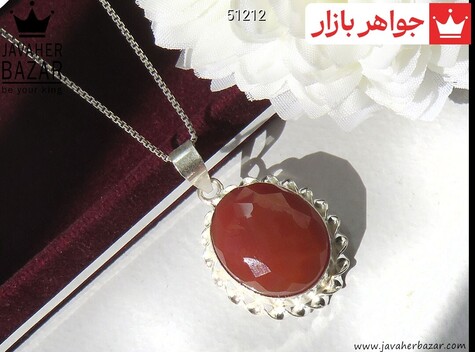 آویز نقره عقیق یمنی الماس تراش دست ساز - 51212