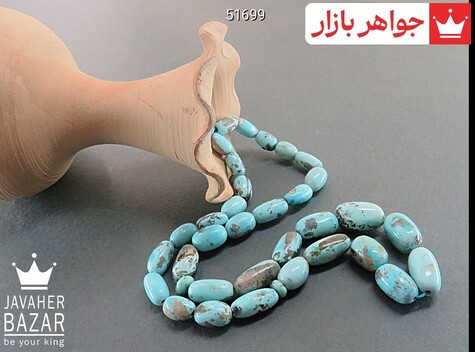 تسبیح فیروزه کرمانی 33 دانه خوش نقش رنگ تقویت شده - 51699
