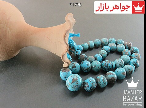 تسبیح فیروزه کرمانی 33 دانه گرد رنگ تقویت شده - 51706