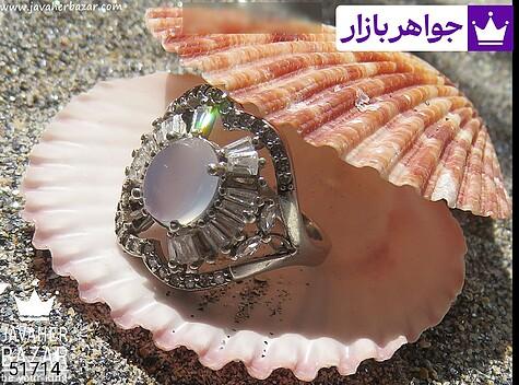 انگشتر عقیق یمنی زنانه انگشتر نقره عقیق یمنی کبود طرح نازگل زنانه - 51714